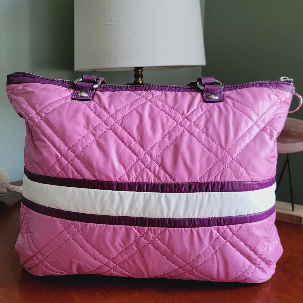Coach 15873 Poppy Ski Bunny Glam Tote Pink Quilted Nylon Patent Leather